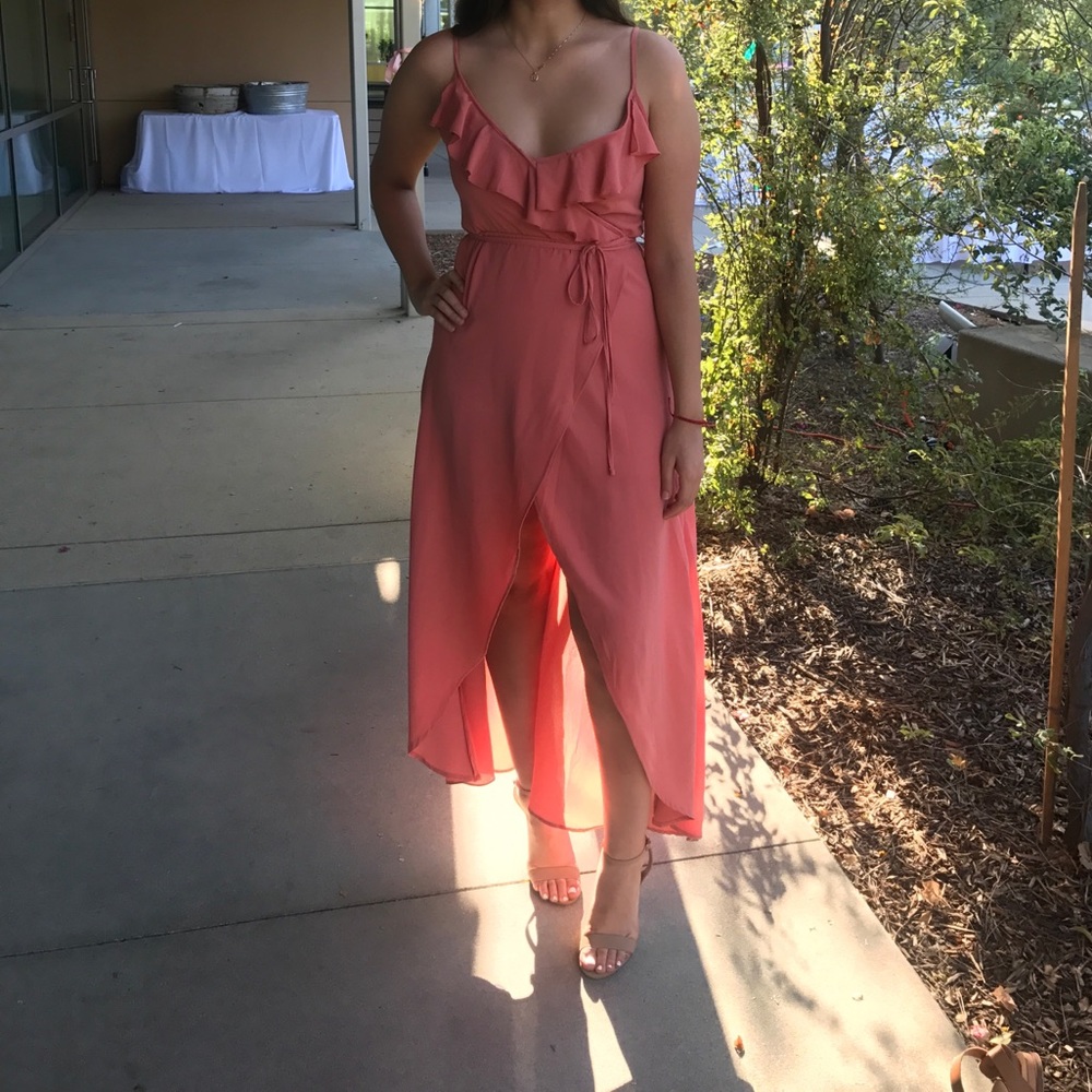 Long peach maxi dress!